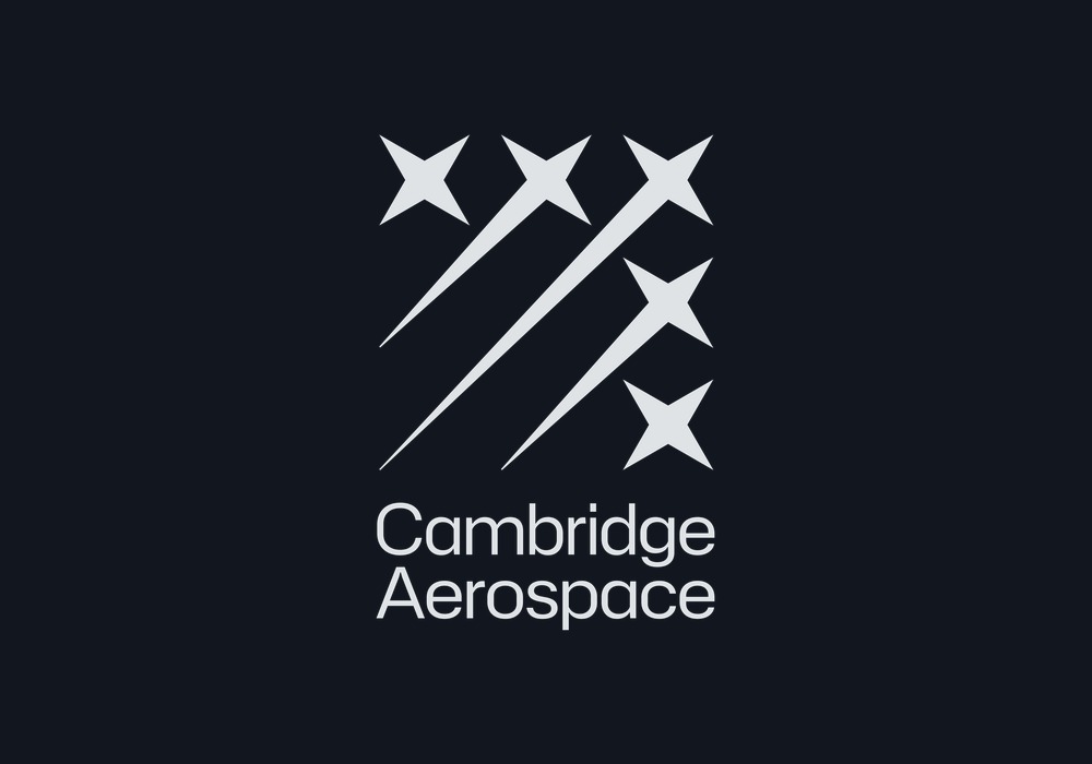 The Cambridge Aerospace wordmark: four four-pointed stars trailing lines across a dark field.
